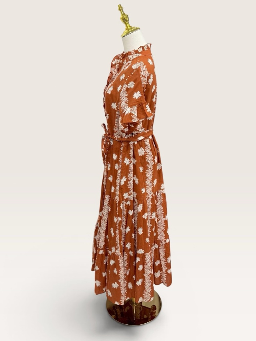 J. Marie Aubrey Burnt Orange Floral Button Up Belted Cotton Midi Dress NWT $180 - Picture 9 of 16